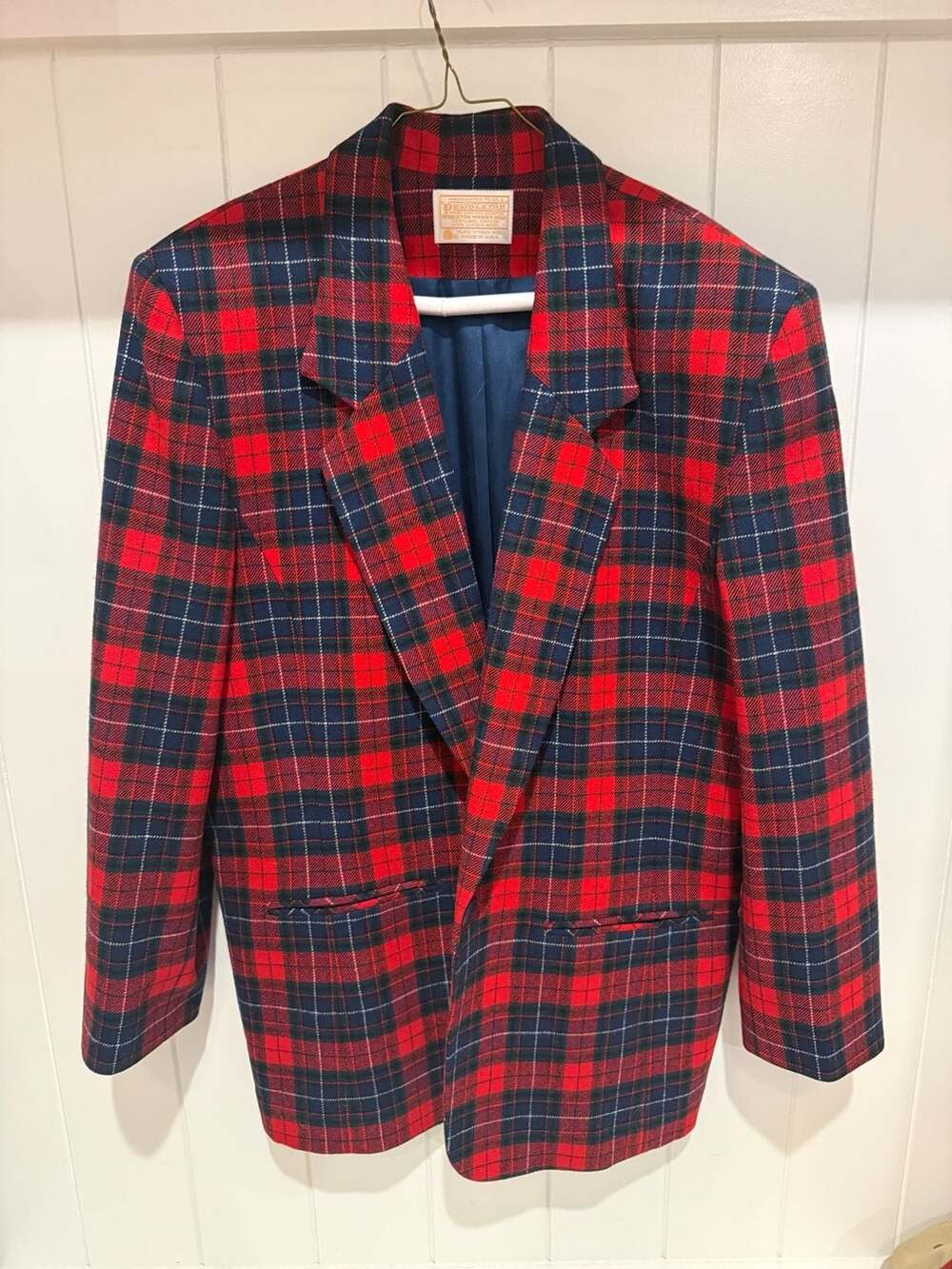 Vintage Pendleton Red Tartan Plaid 100% Virgin Wool Blazer Size 12